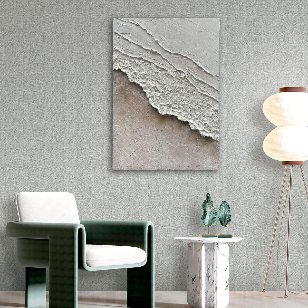 Gradient Abstract Wall Art 40x28 Hand-Painted White Brown – image 4