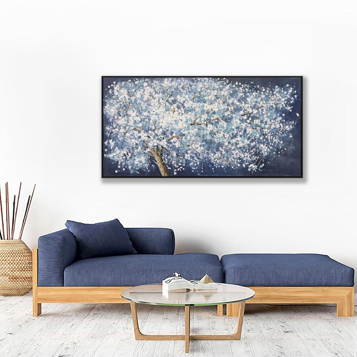 Abstract Wall Art 20x40 White Blue Canvas for Living Room – image 3