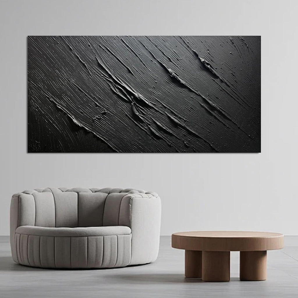 Raised Textured Abstract Wall Art 20x40 Black Canvas – image 7