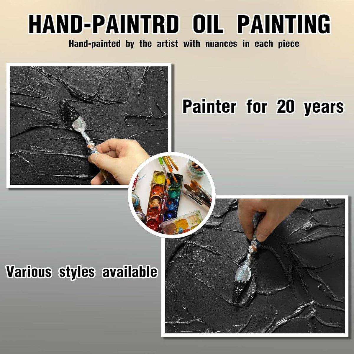 Textured Wall Art 40x20 Hand-Painted Black for Living Room – image 3
