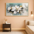Magnolia Textured Floral Wall Art 48x24 Framed White Canvas – main view