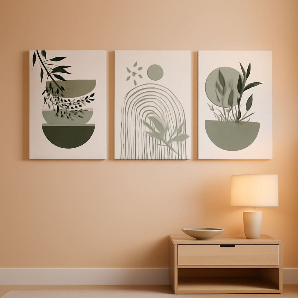 Boho Botanical Wall Art Set of 3 Framed Sage Green, 12x16 in – main view