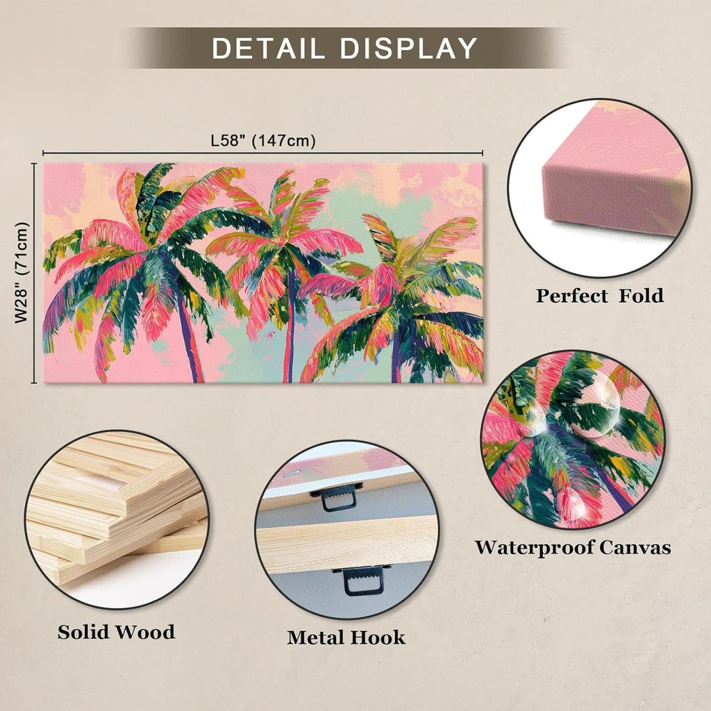 Seascape Palm Tree Coastal Wall Art Framed Pink Canvas – image 4