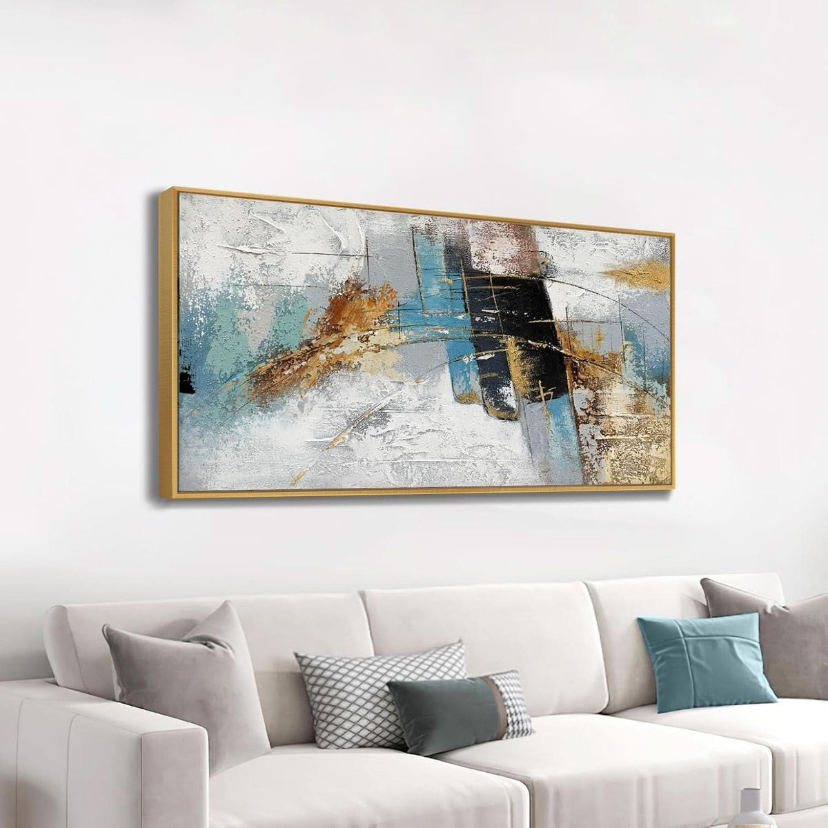 Textured Abstract Wall Art 60x30 Hand-Painted Framed Blue – image 3