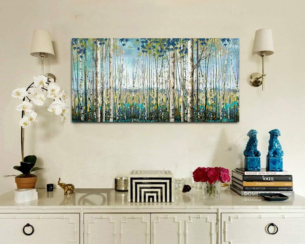 Birch Tree Landscape Wall Art 24x48 Framed Teal Canvas – image 8