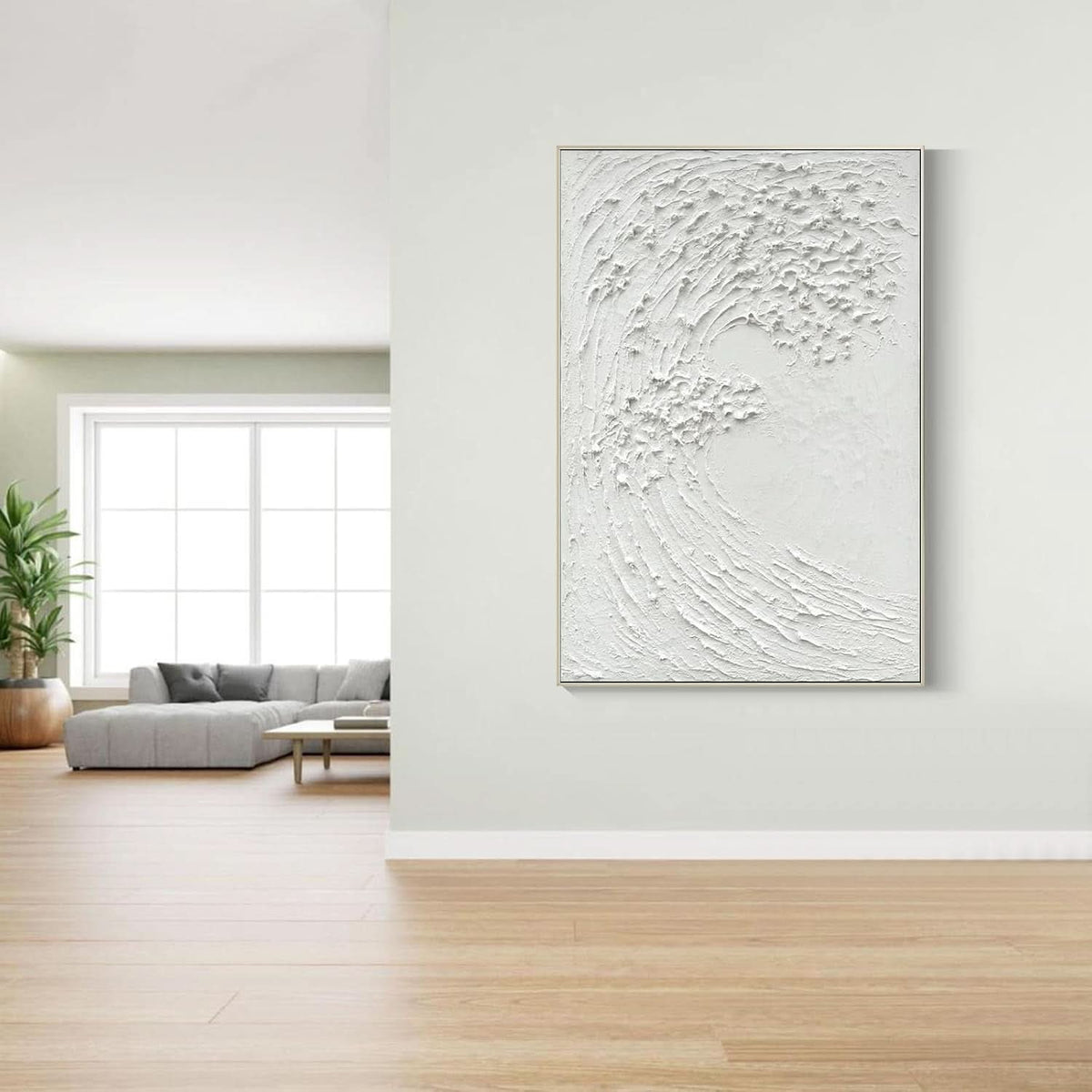 Ocean Waves Textured Coastal Wall Art 45x30 Hand-Painted Framed White – image 5
