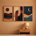 Three-Panel Abstract Wall Art Set of 3 Framed Beige Canvas, 16x24 in – main view