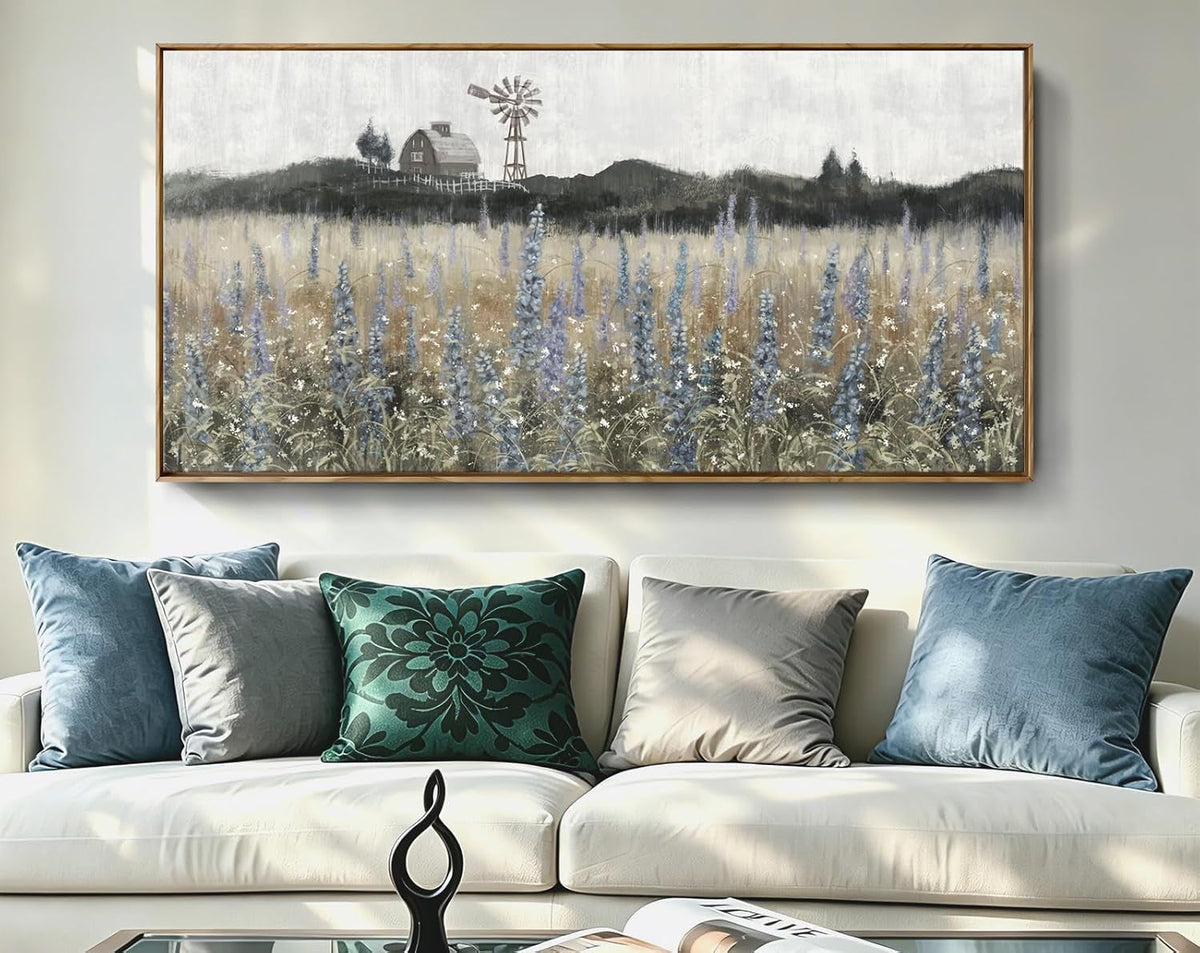 Meadow Landscape Wall Art 48x24 Purple Cerulean Canvas – image 9