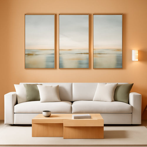 Abstract Landscape Wall Art Set of 3 Framed Green Canvas, 24x36 in – main view
