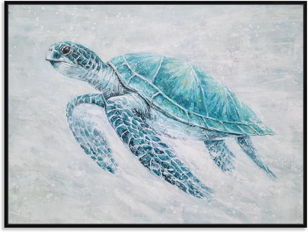 Sea Turtle Wall Art Extra Large Hand-Painted Teal Canvas – image 3