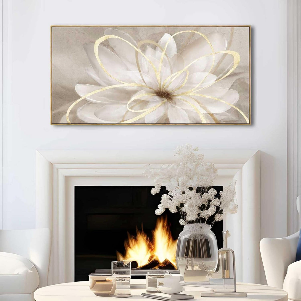 Metallic Abstract Wall Art 20x40 Framed Gold Canvas – image 6
