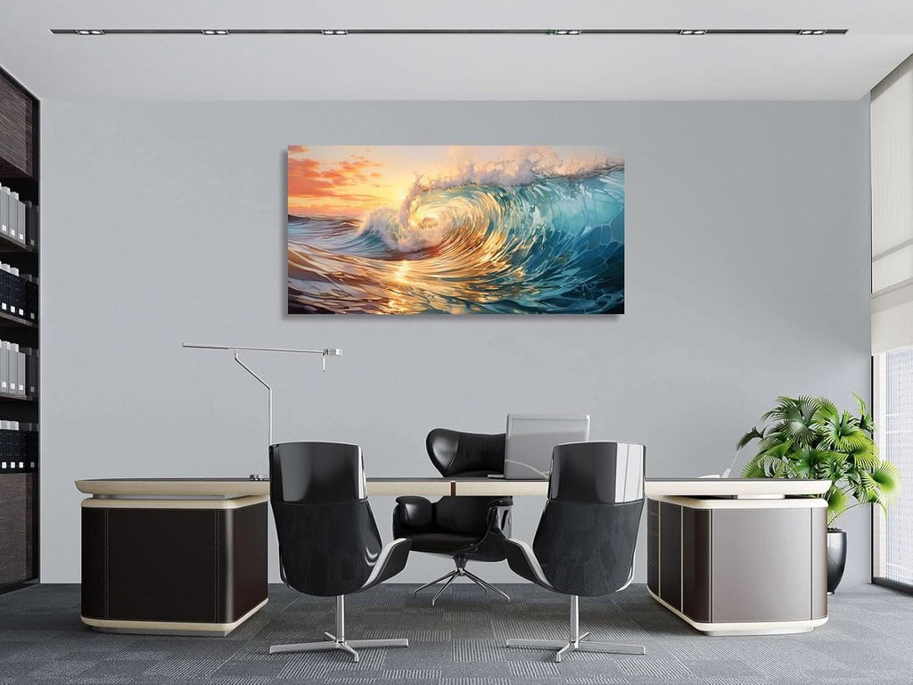 Ocean Waves Sunset Coastal Wall Art 71x36 Canvas for Living Room – image 4
