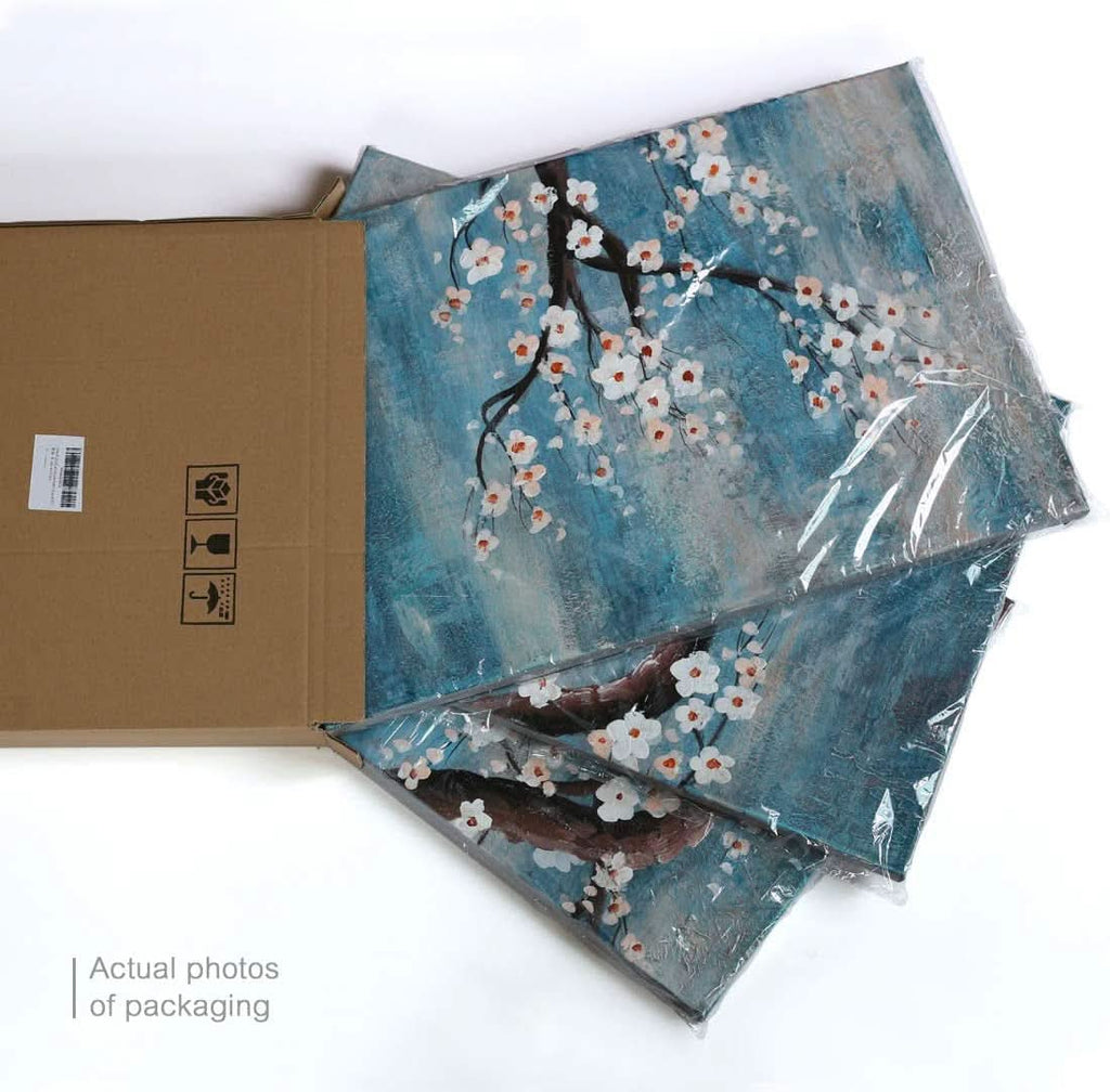 Textured Wall Art Set of 3 Hand-Painted Teal Blue for Living Room – image 6