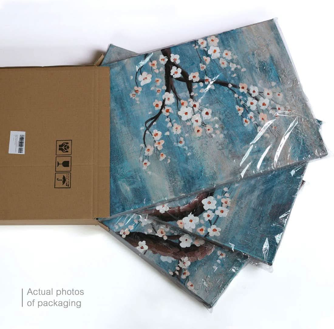 Textured Wall Art Set of 3 Hand-Painted Teal Blue for Living Room – image 6
