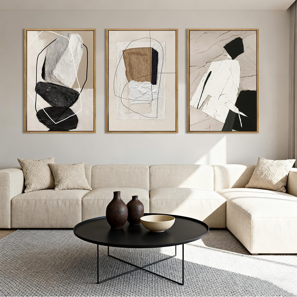 Abstract Wall Art Set of 3 Framed Neutral Canvas, 24x36 in – image 4