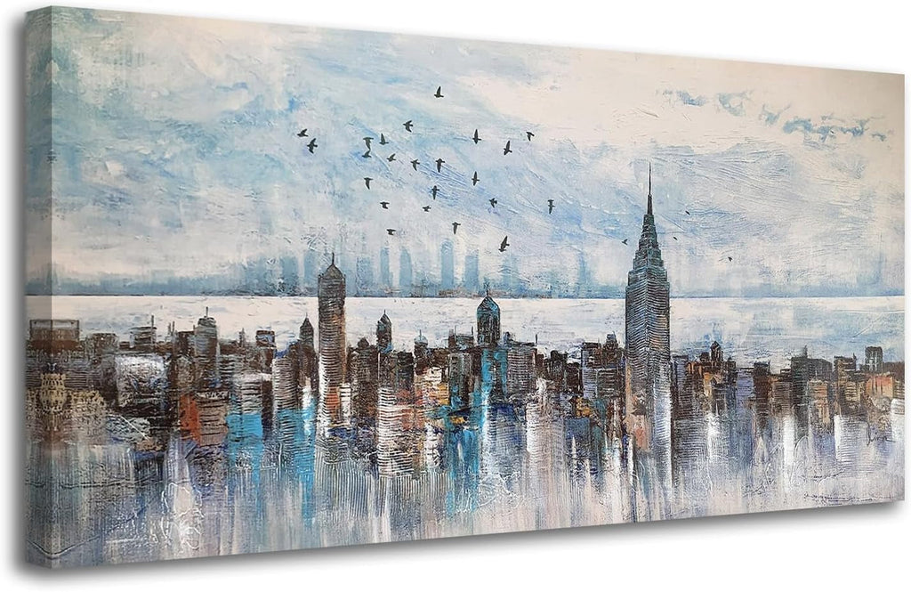 Black and White Cityscape Wall Art 58x29 Grey Canvas – image 2