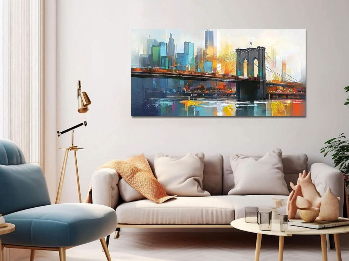 New York City Skyline Wall Art 40x20 Hand-Painted Framed Canvas – image 2
