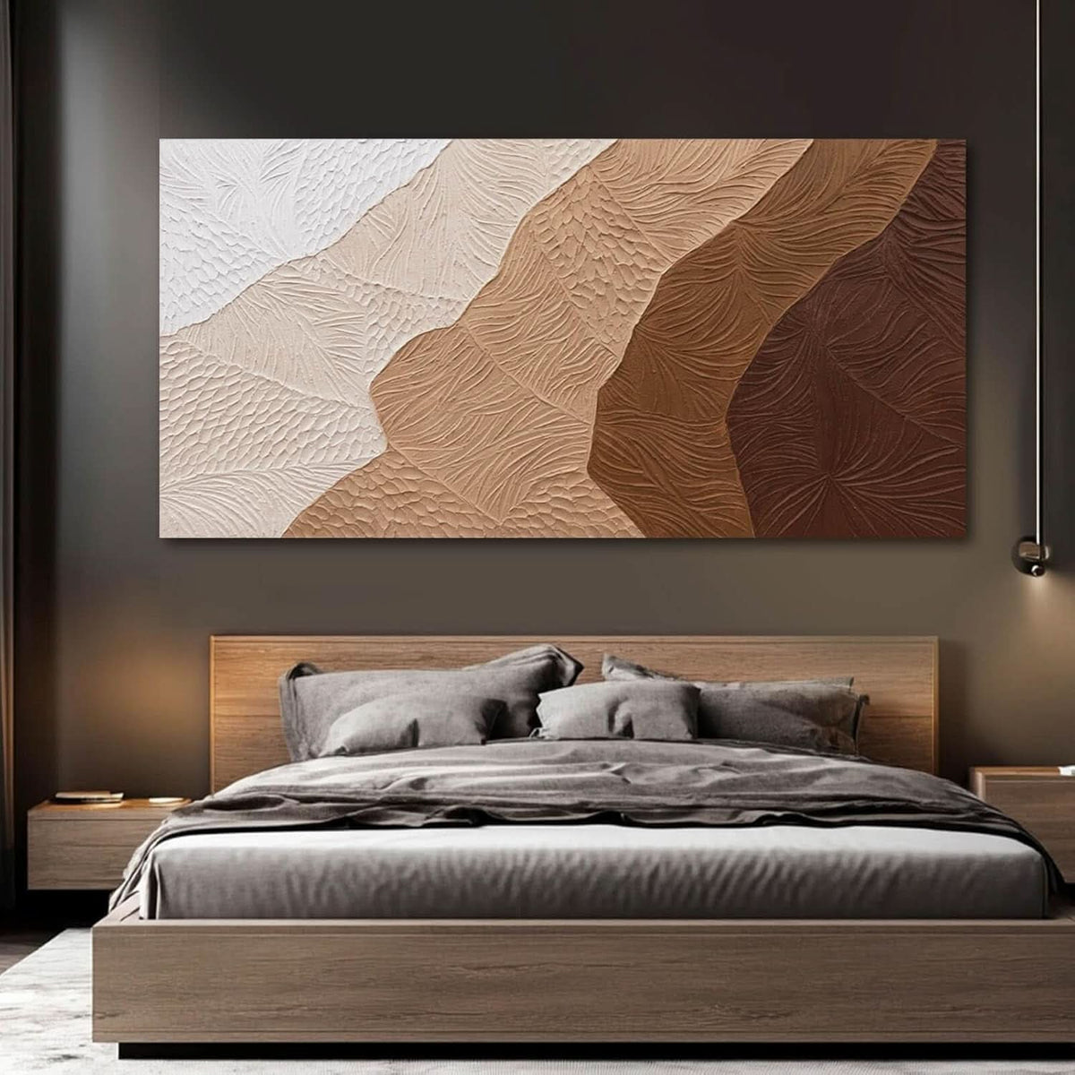 Black and White Wall Art 29x58 Hand-Painted Brown Canvas – image 3