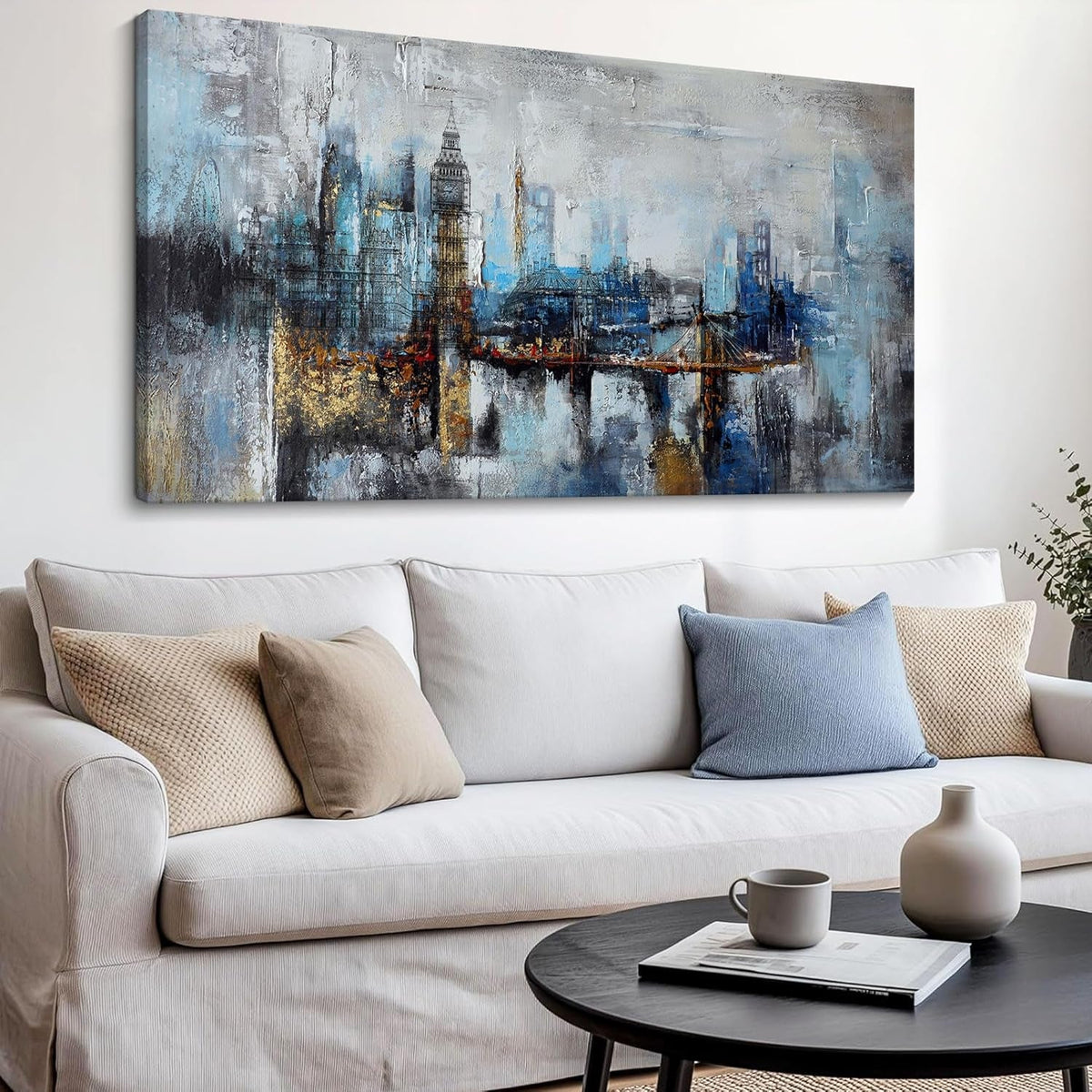 Cityscape Wall Art 24x48 Gray Blue Canvas for Living Room – image 5