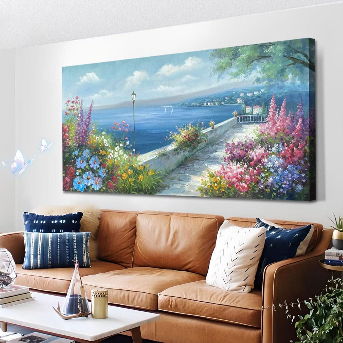 Seascape Coastal Wall Art 48x24 Hand-Painted Blue Canvas – image 4