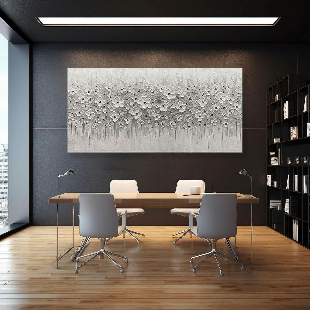 Flower Floral Wall Art 60x30 Hand-Painted Framed White Canvas – image 5