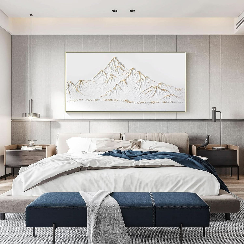 Textured Landscape Wall Art 48x24 Hand-Painted Framed White Gold – image 5
