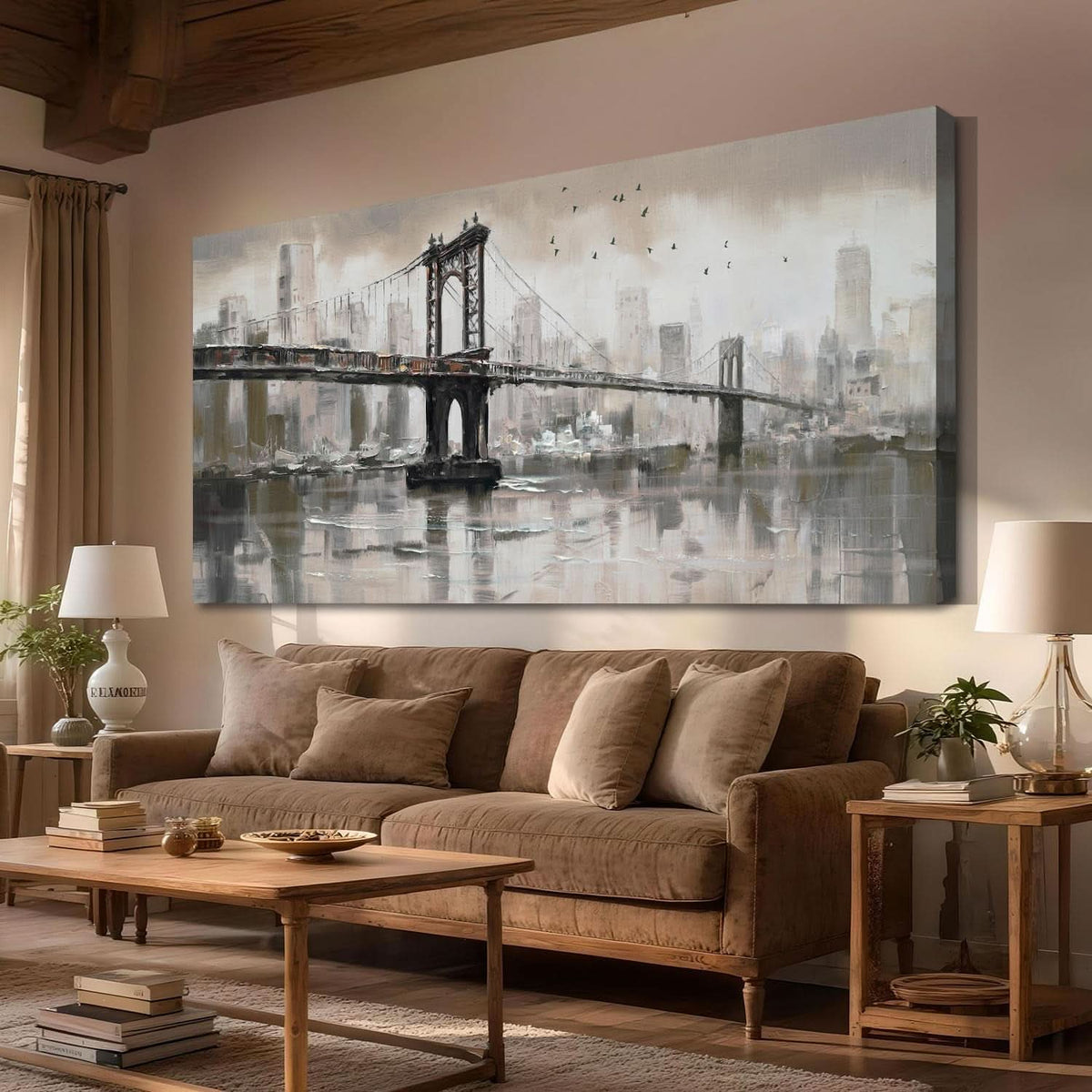Brooklyn Bridge Cityscape Wall Art 40x20 Hand-Painted Colorful Canvas – image 2