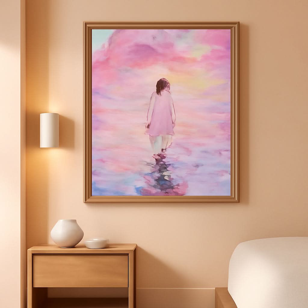 Jesus Walking on Water Christian Wall Art 12x16 Pink – main view