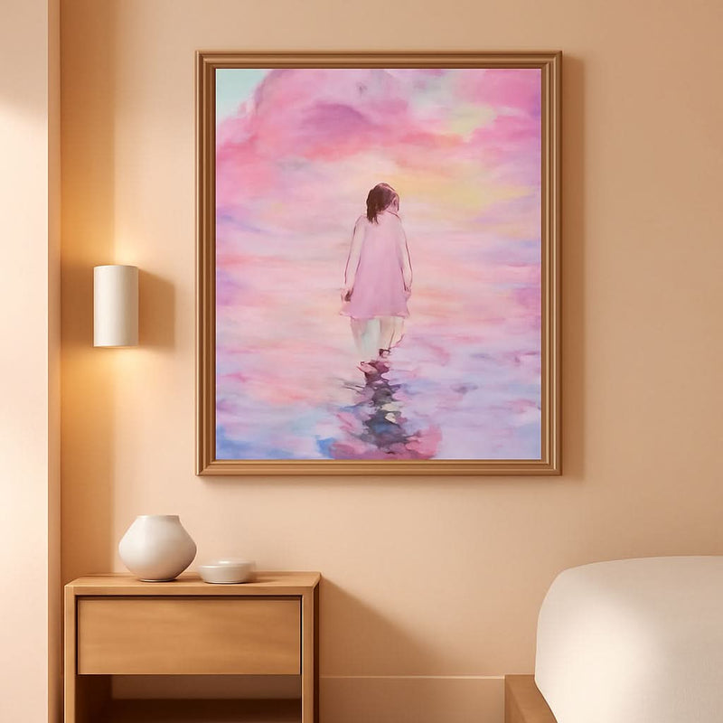 Jesus Walking on Water Christian Wall Art 12x16 Pink – main view