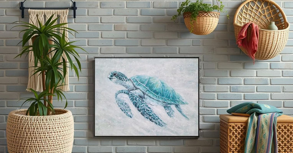 Sea Turtle Wall Art Extra Large Hand-Painted Teal Canvas – image 7