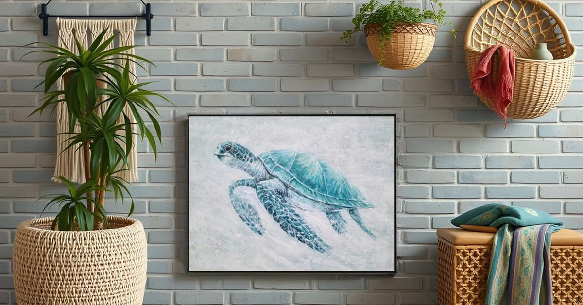 Sea Turtle Wall Art Extra Large Hand-Painted Teal Canvas – image 7