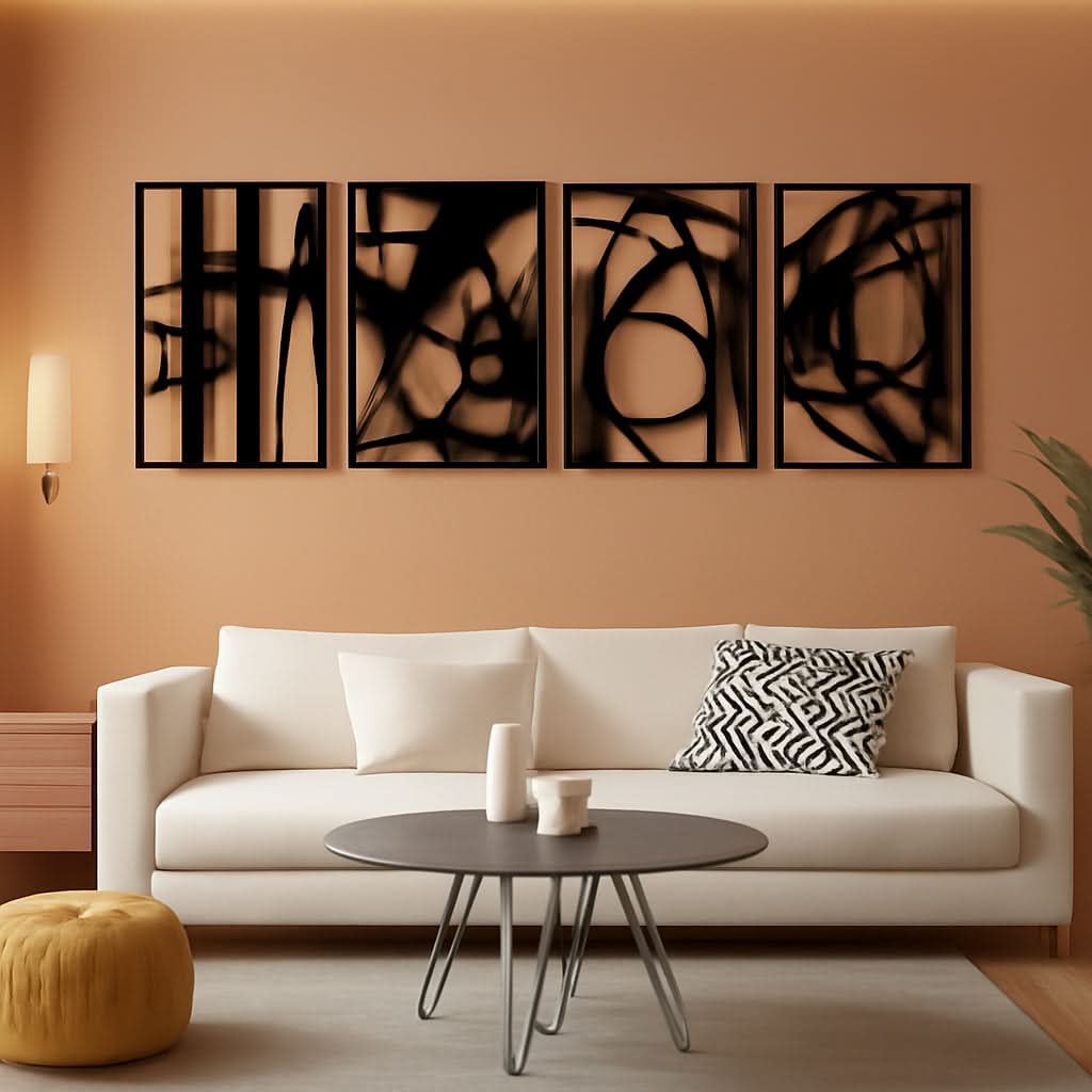 Metal Pack 3D Abstract Wall Art Set of 4 Black Metal – main view