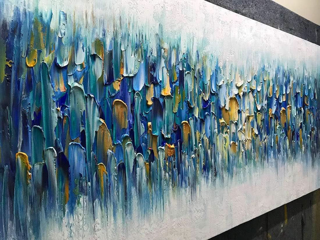 Gradient Palette Abstract Wall Art 30x60 Hand-Painted Teal Blue Canvas – image 4