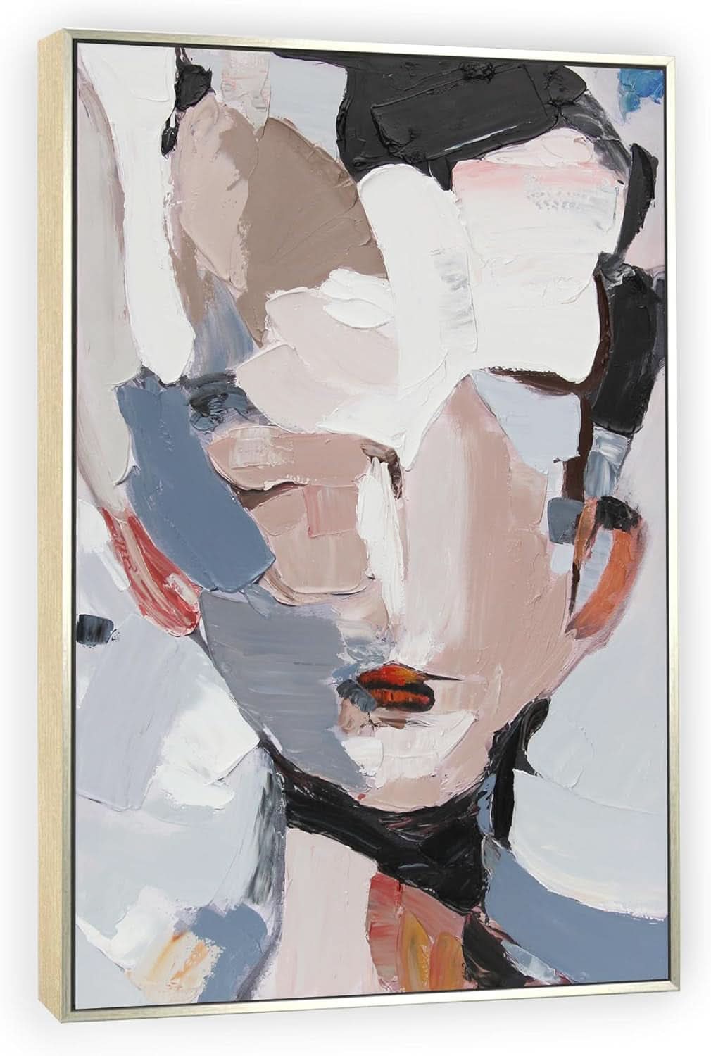 Face Black and White Abstract Wall Art 45x30 Hand-Painted Framed – image 2