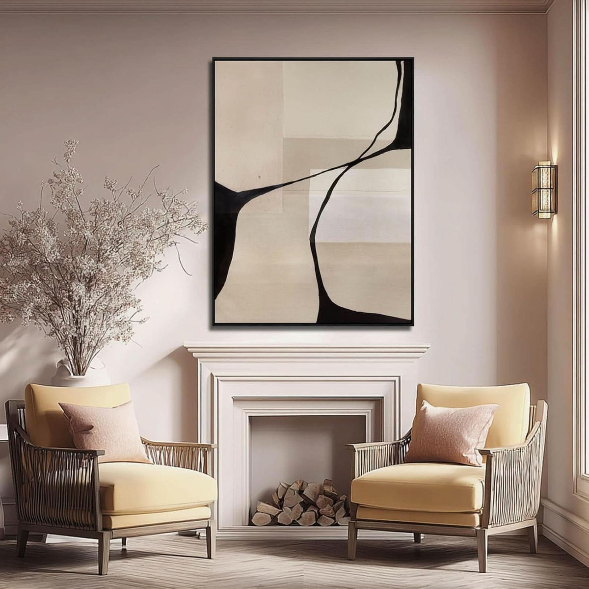 Abstract Wall Art 36x48 Hand-Painted Black Beige Canvas – image 5