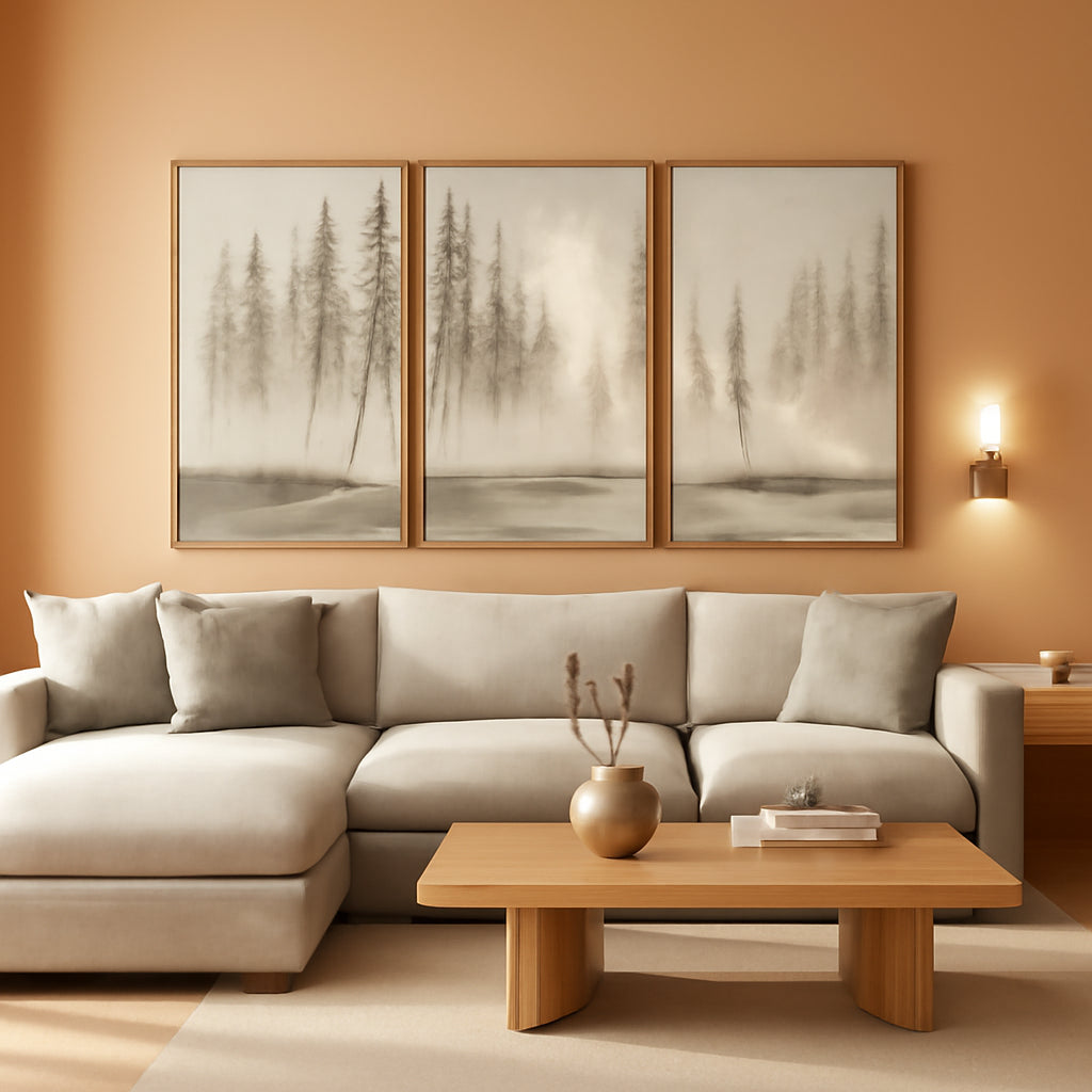 Forest Pastel Landscape Wall Art Set of 3 Framed for Living Room – main view