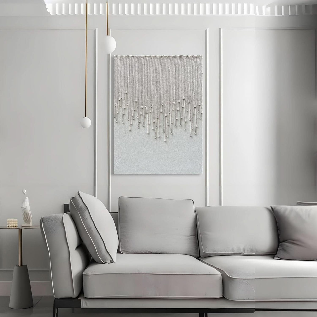 Abstract Wall Art 40x28 Hand-Painted White for Living Room – image 7
