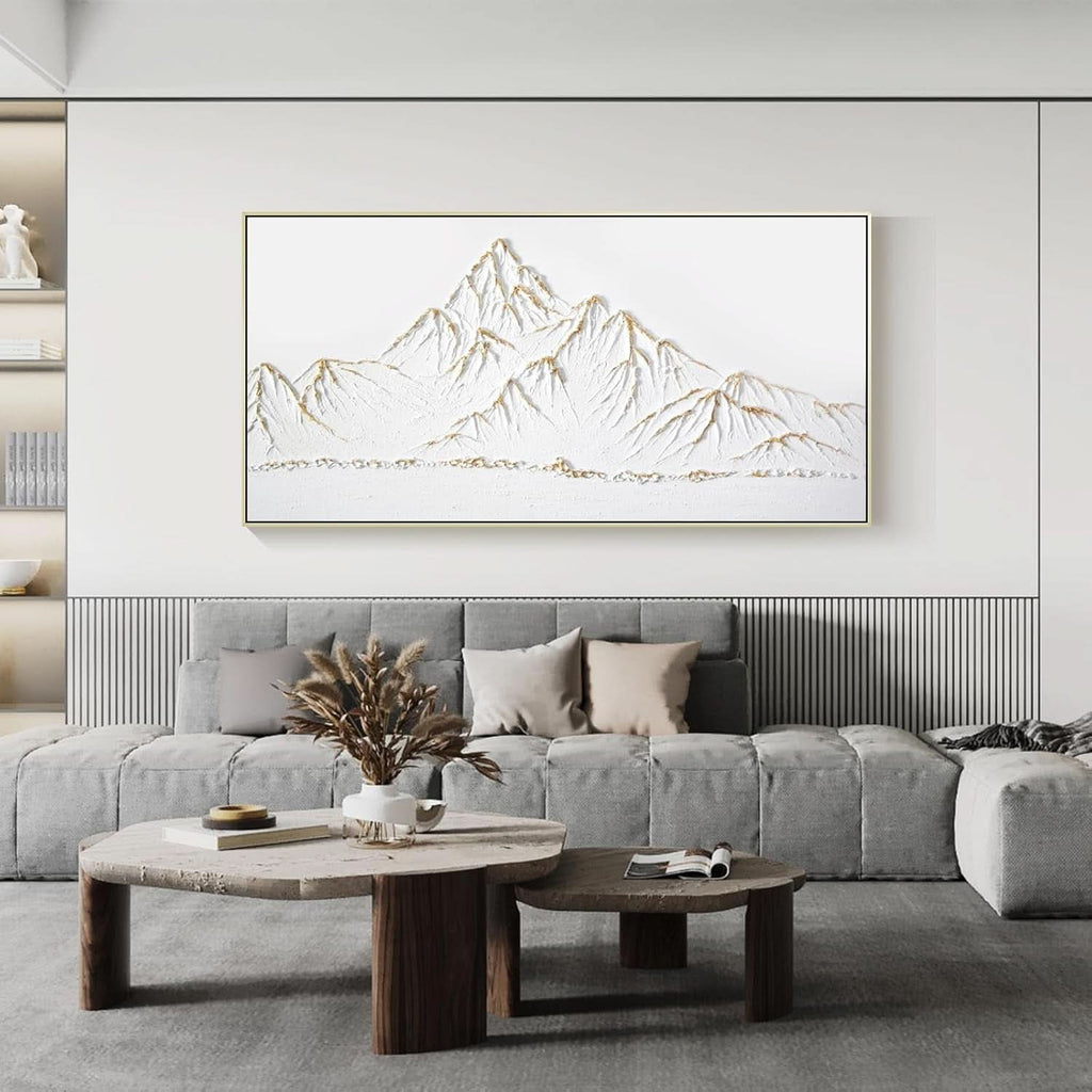 Textured Landscape Wall Art 48x24 Hand-Painted Framed White Gold – image 4