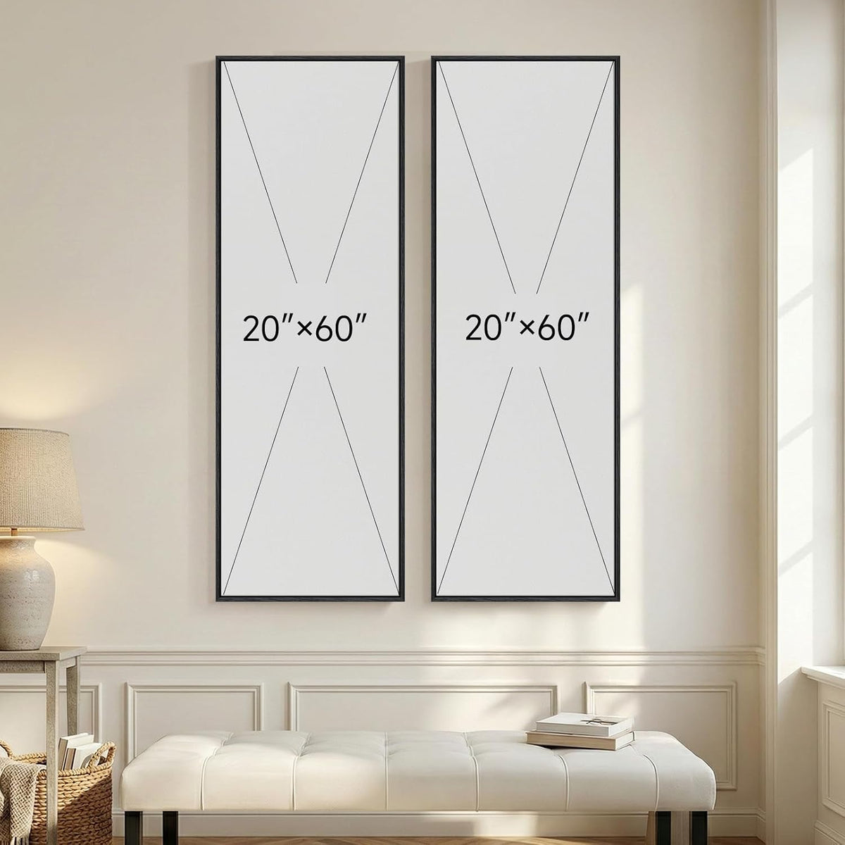 Canvas Wall Art Set of 2 Framed Black Beige, 20x60 in – image 8