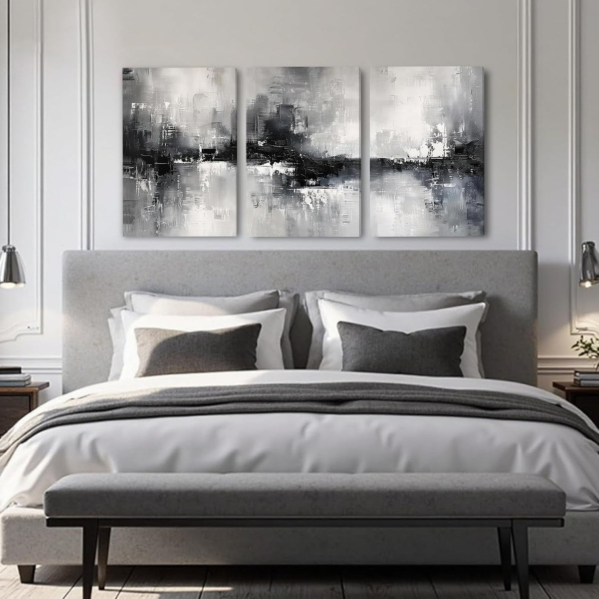 Triptych Black and White Abstract Wall Art Set of 3 Canvas, 16x24 in – image 4