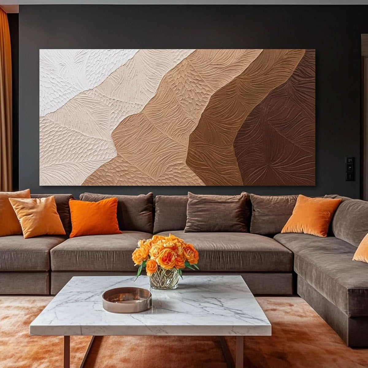 Black and White Wall Art 29x58 Hand-Painted Brown Canvas – image 2