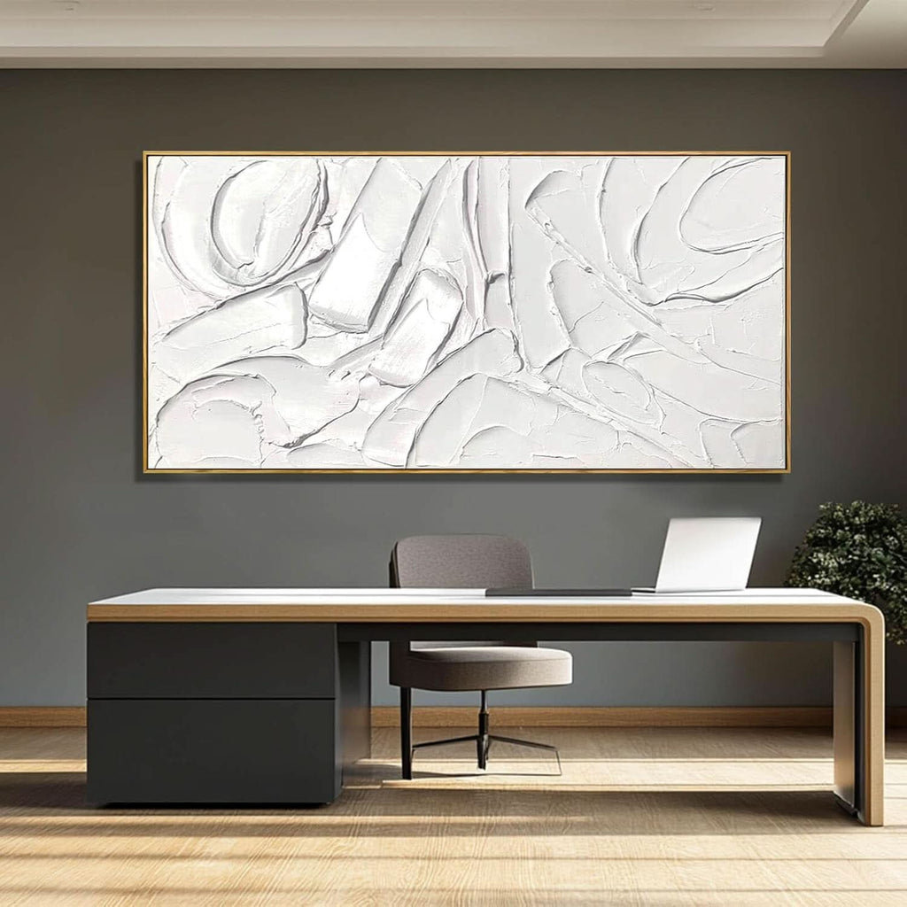 Abstract Wall Art 24x48 Hand-Painted Framed White Canvas – image 4