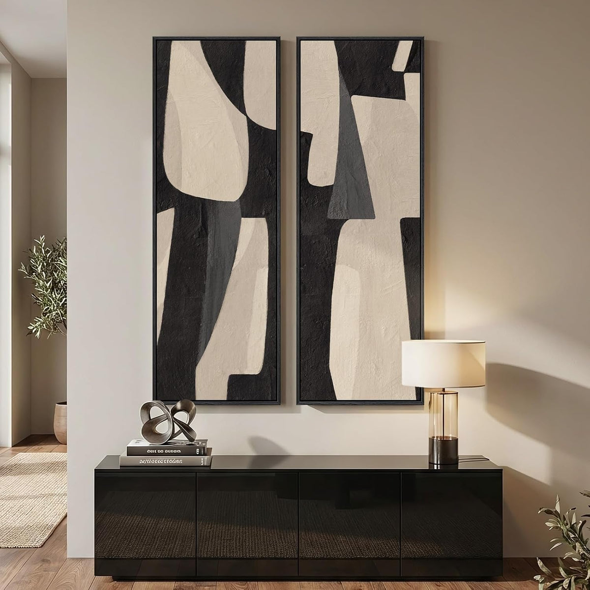 Canvas Wall Art Set of 2 Framed Black Beige, 20x60 in – image 3