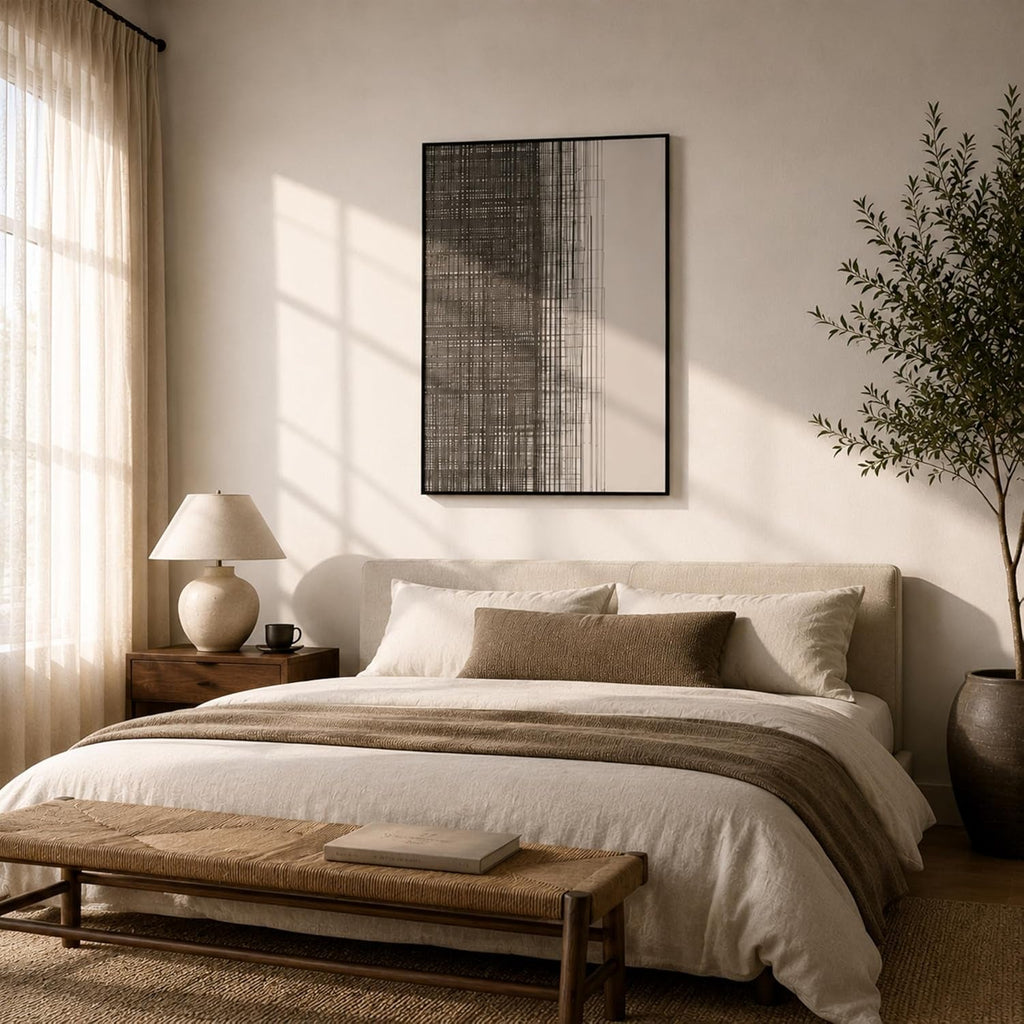 Geometric Grid Textured Abstract Wall Art 48x32 Framed Grey – image 5