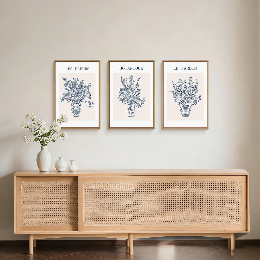 Botanical Wall Art Set of 3 Framed Navy Blue Canvas – image 4
