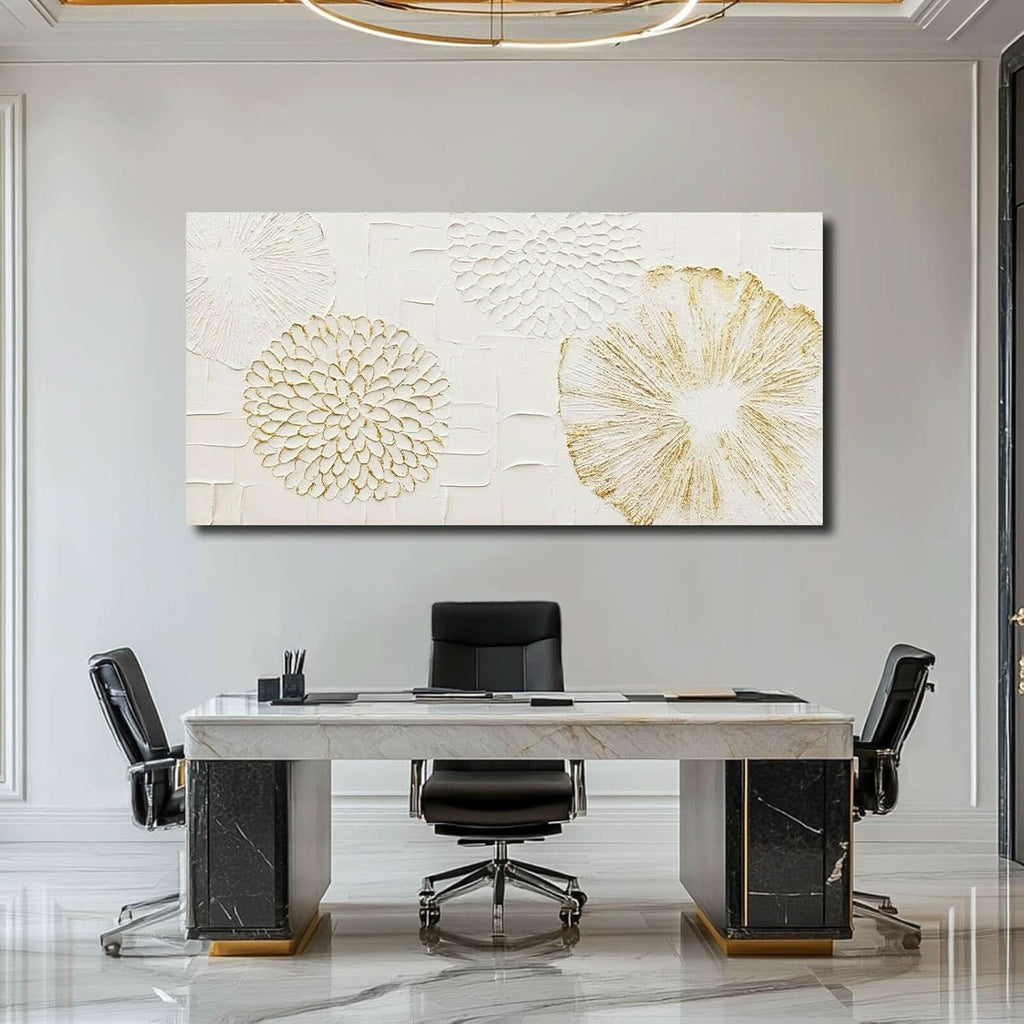 Floral Wall Art 24x48 Hand-Painted White Canvas for Living Room – image 4