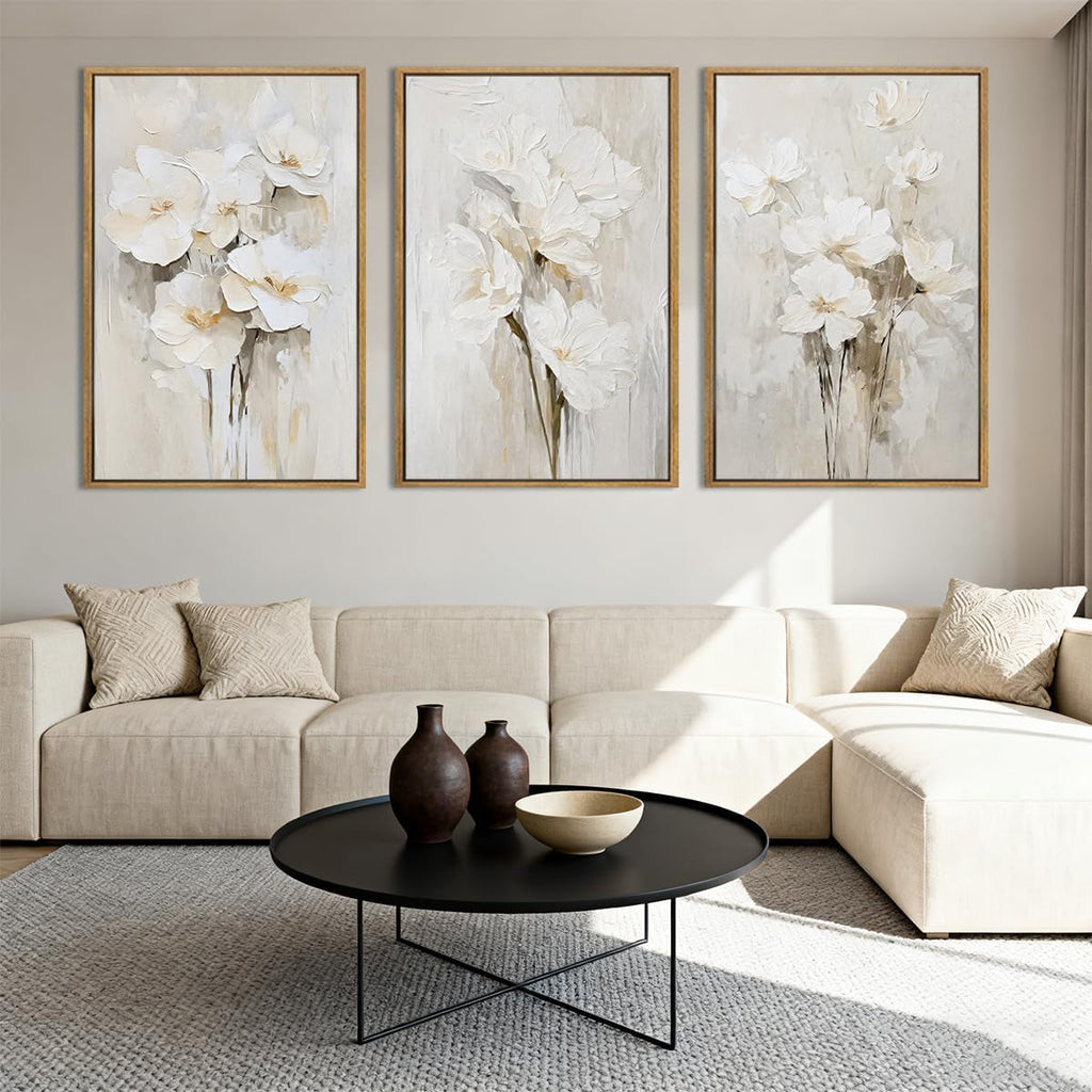Floral Wall Art 24x36 Framed Beige Canvas for Living Room – image 3
