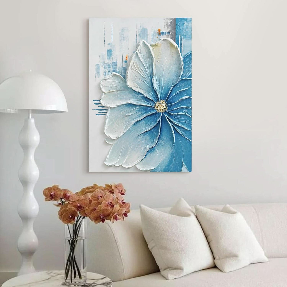 Layered Textured Floral Wall Art 24x36 Hand-Painted Blue Canvas – image 3