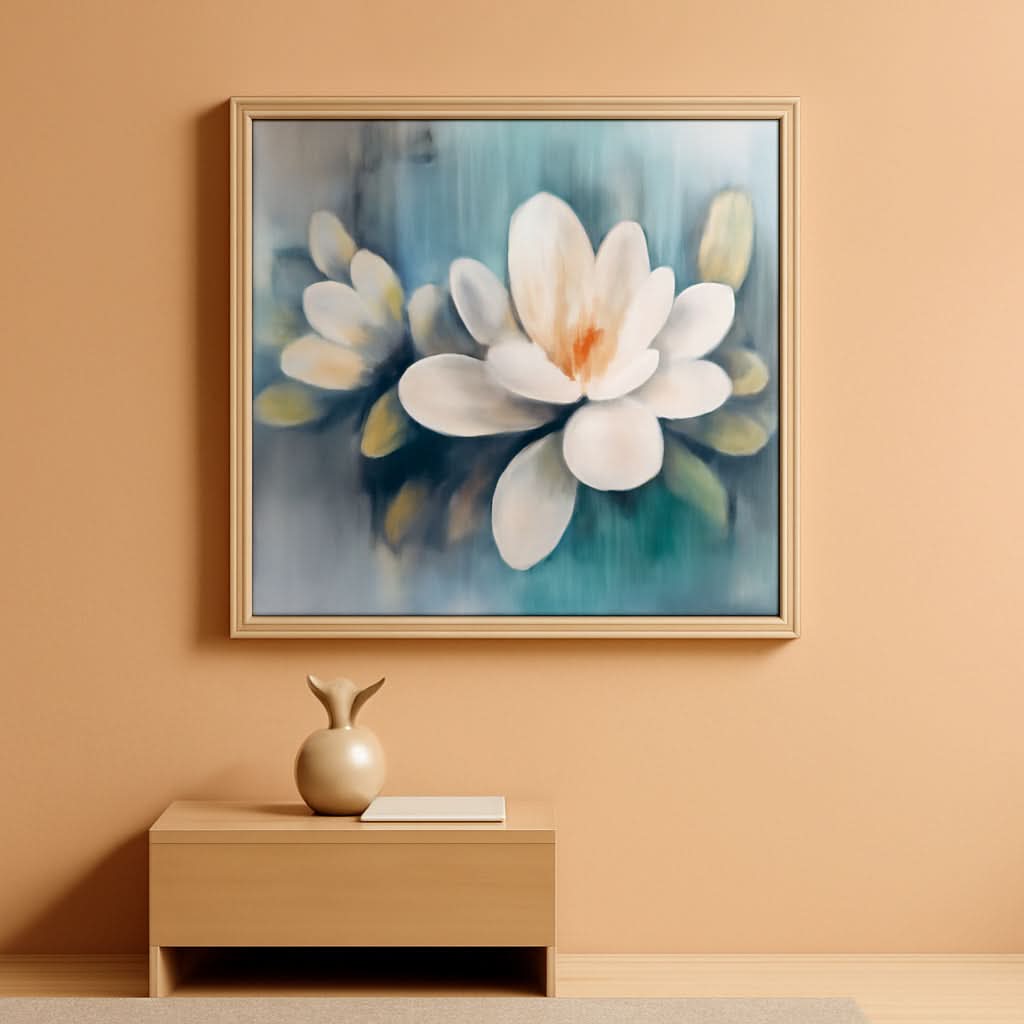 Magnolia Textured Floral Wall Art 40x20 Hand-Painted Framed Teal – main view
