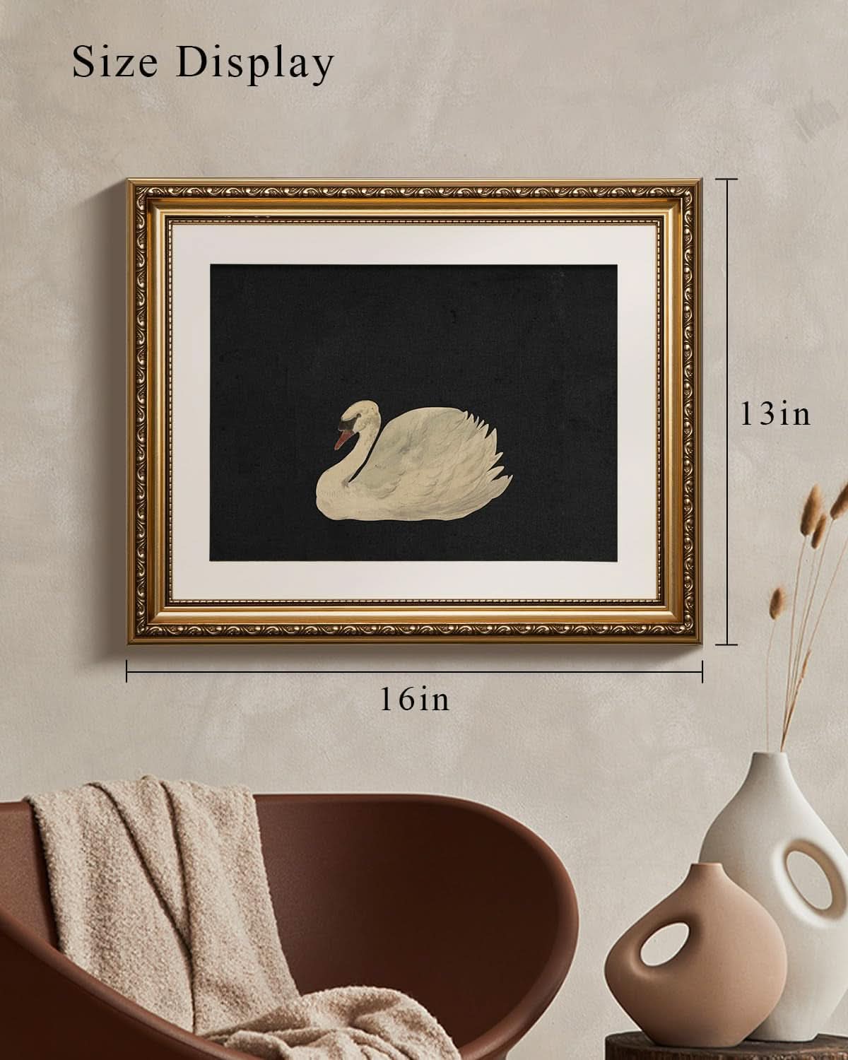 Swan Golden Wall Art 16x13 Framed Canvas for Living Room – image 3